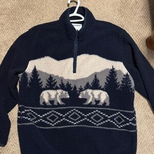Old Navy Men's Zip Up Sweater in Navy with Bear and Forest Design